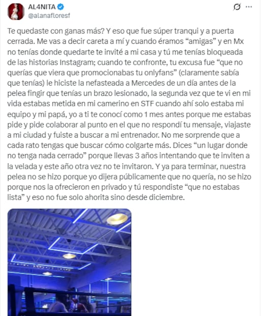 Respuesta de Alana Flores a Milica en X. Foto: X