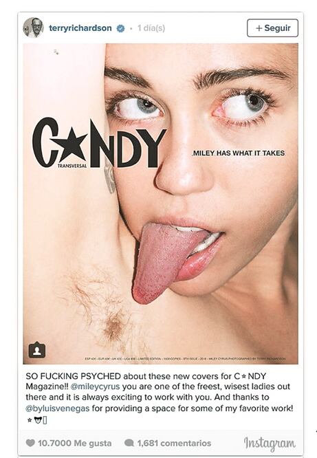 La lengua de Cyrus se ha hecho famosa. La semana pasada, por ejemplo, la cantante lamió un piano que luego se subastó (TOMADO DE INSTAGRAM)