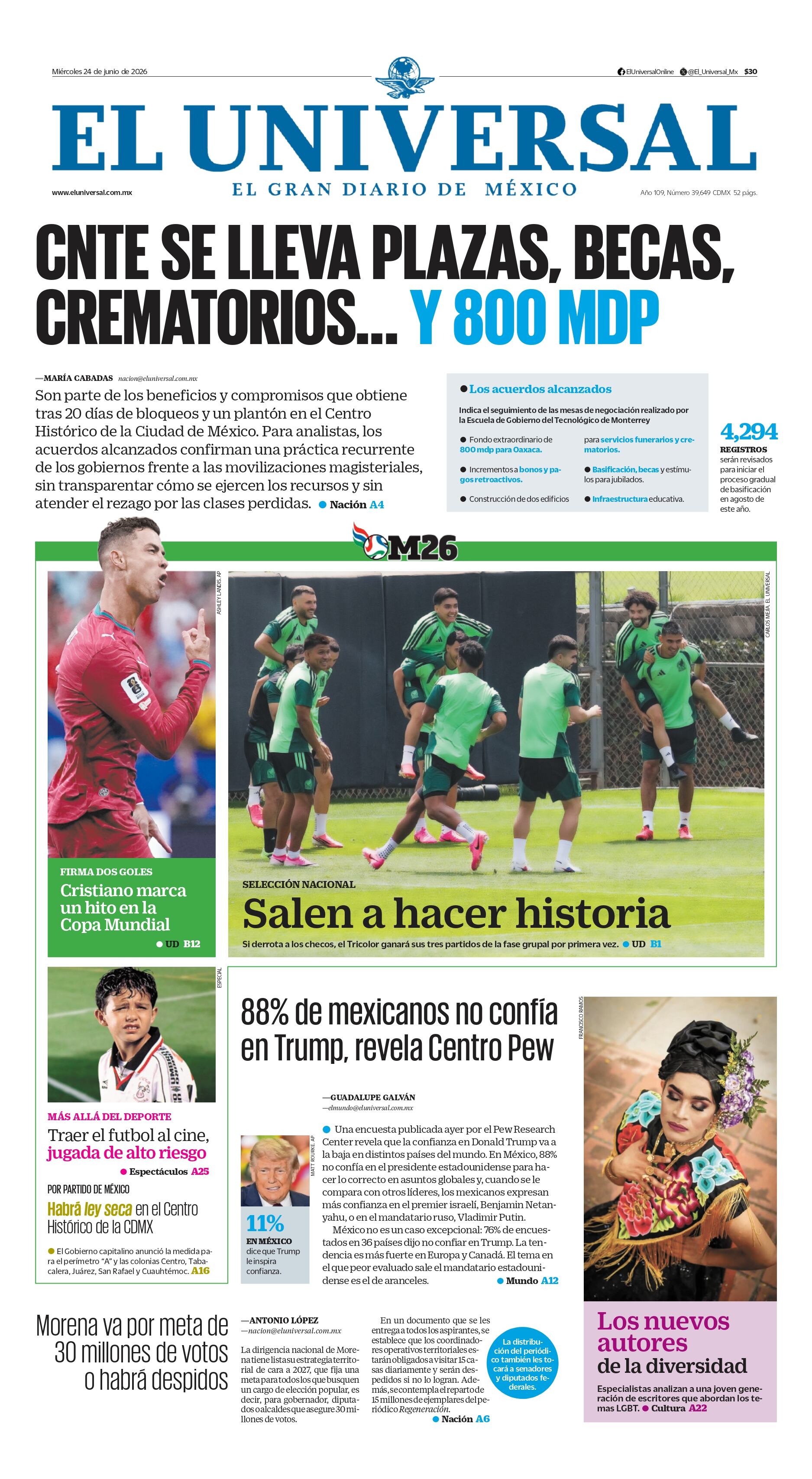Portada impresa del 24 de junio de 2026