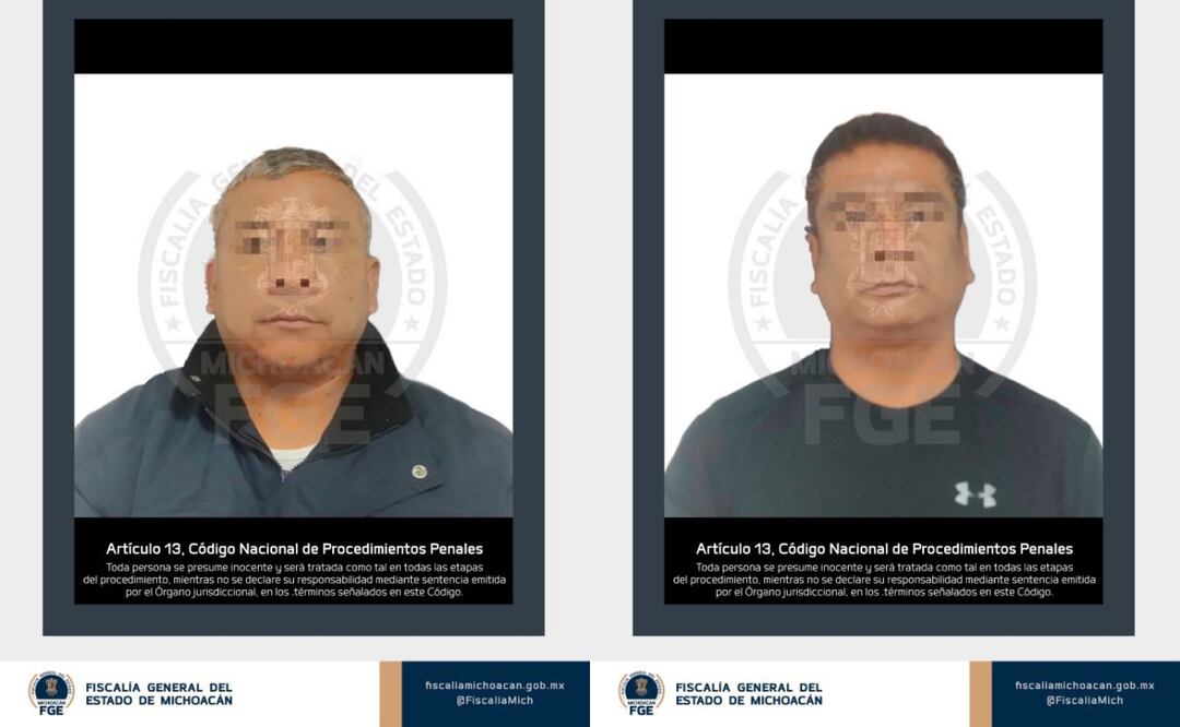 Detienen a director (derecha) y comandante (izquierda) de Seguridad Pública de Tuxpan, Michoacán (29/01/2025). Foto: Especial