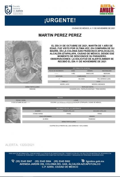 Activan Alerta Amber por Martín, bebé de un año desaparecido en Iztapalapa