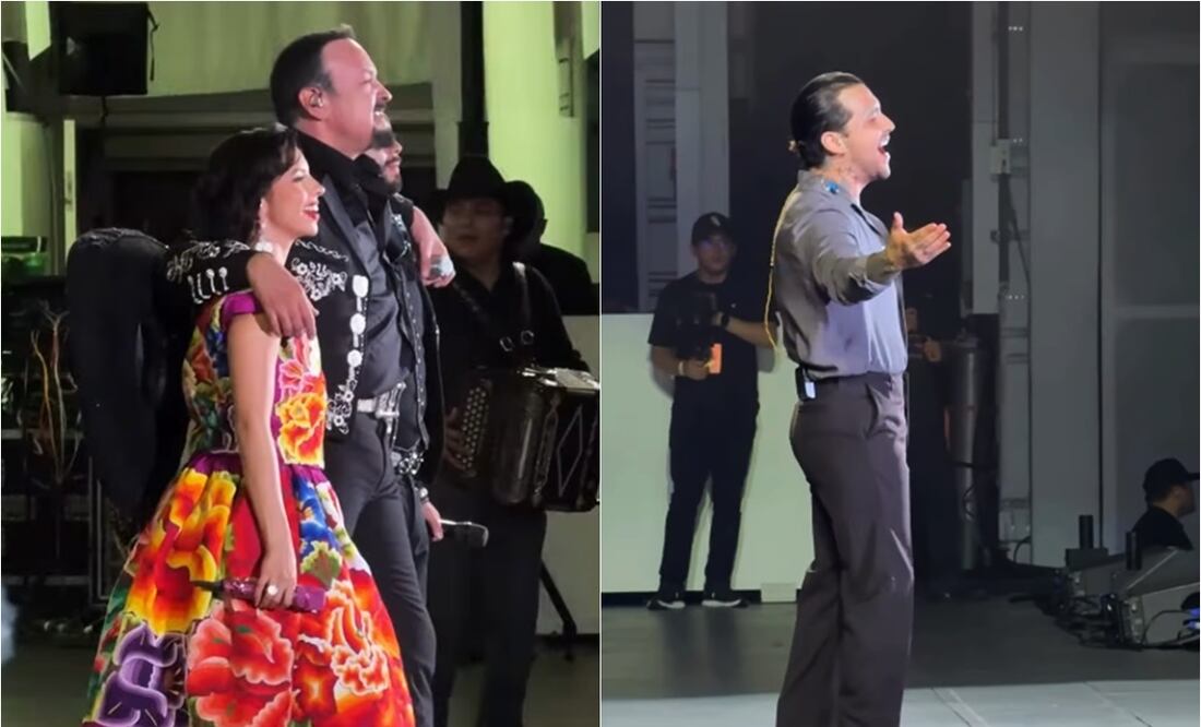 Ángela y Pepe Aguilar, junto a Christian Nodal en el concierto sinfónico que ofrecieron anoche, sábado 16 de agosto.
Fotos: Instagram, vía @angela_aguilar_