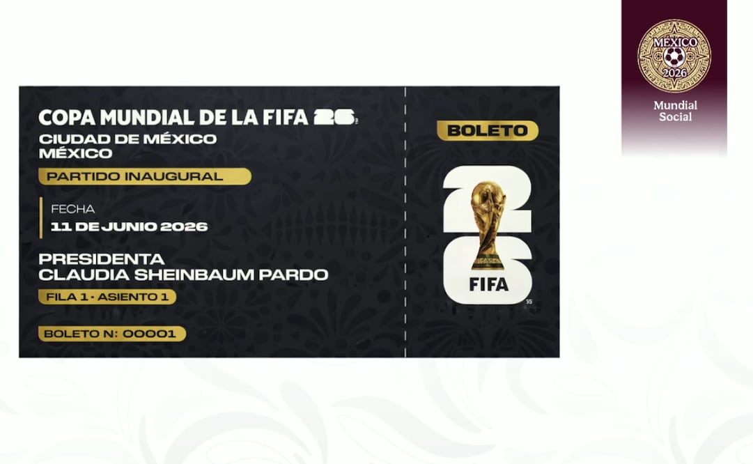 Boleto que rifa la presidenta Claudia Sheinbaum para el partido inaugural de la Copa Mundial 2026. Foto: captura de pantalla