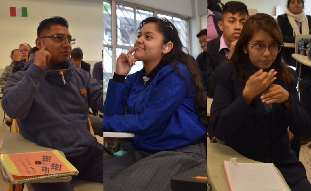 De izquierda a derecha: Ángel, Sandra y Yazmín Citlalli, alumnos sordos del Conalep Iztapalapa III. Fotografías: Eduardo Dina / EL UNIVERSAL