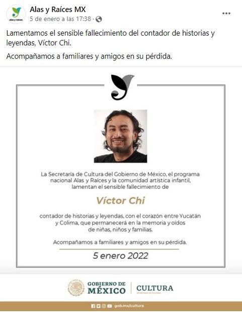 En lugar de pago, la Secretaría de Cultura pone esquela para Víctor Chi