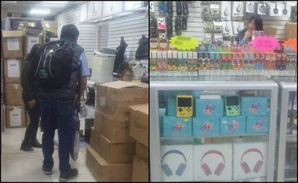 Vapeadores y accesorios para celular ilegales, entre los más de mil artículos decomisados en plaza de Izazaga