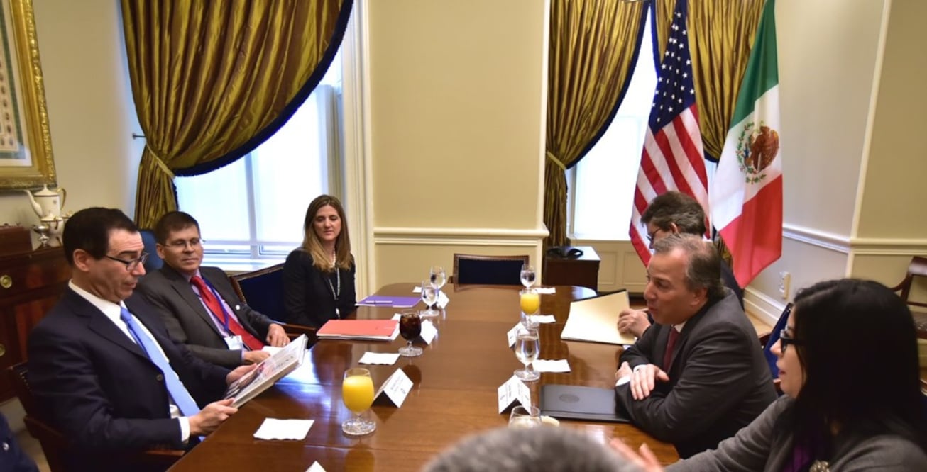 El titular de la SHCP, José Antonio Meade, se reunió con el secretario del Tesoro de Estados Unidos, Steven Mnuchin (Foto: tomada de @SHCP_mx)