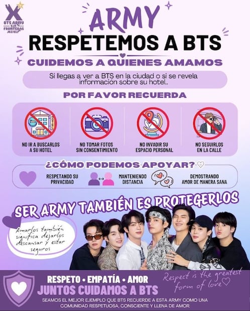 La llegada de BTS desata euforia en México, pero ARMY hace un llamado urgente para que el grupo coreano se sienta a gusto en México.