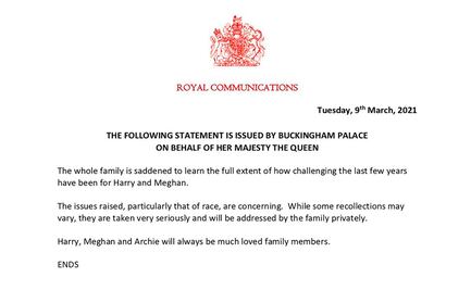 “Nos tomamos muy en serio las acusaciones de racismo”: Palacio de Buckingham tras entrevista de Meghan