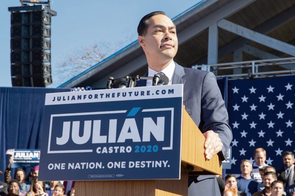 Julián Castro, en el evento donde lanzó su candidatura a la presidencia estadounidense, ayer en Plaza Guadalupe, en San Antonio, Texas. Foto: SUZANNE CORDEIRO. AFP