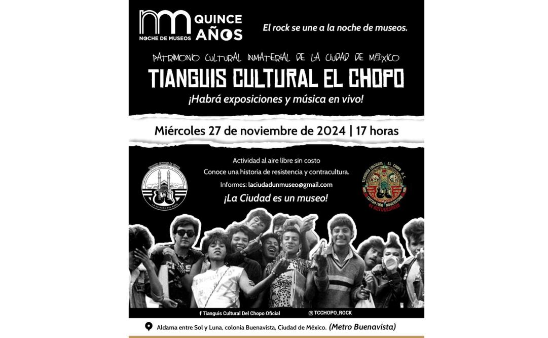 El Tianguis Cultural El Chopo será instalado a mitad de semana, al unirse este miércoles a la celebración del 15 aniversario de la Noche de Museos (26/11/2024). Foto: Especial