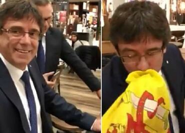 Líder catalán Puigdemont besa la bandera de España; video se vuelve viral