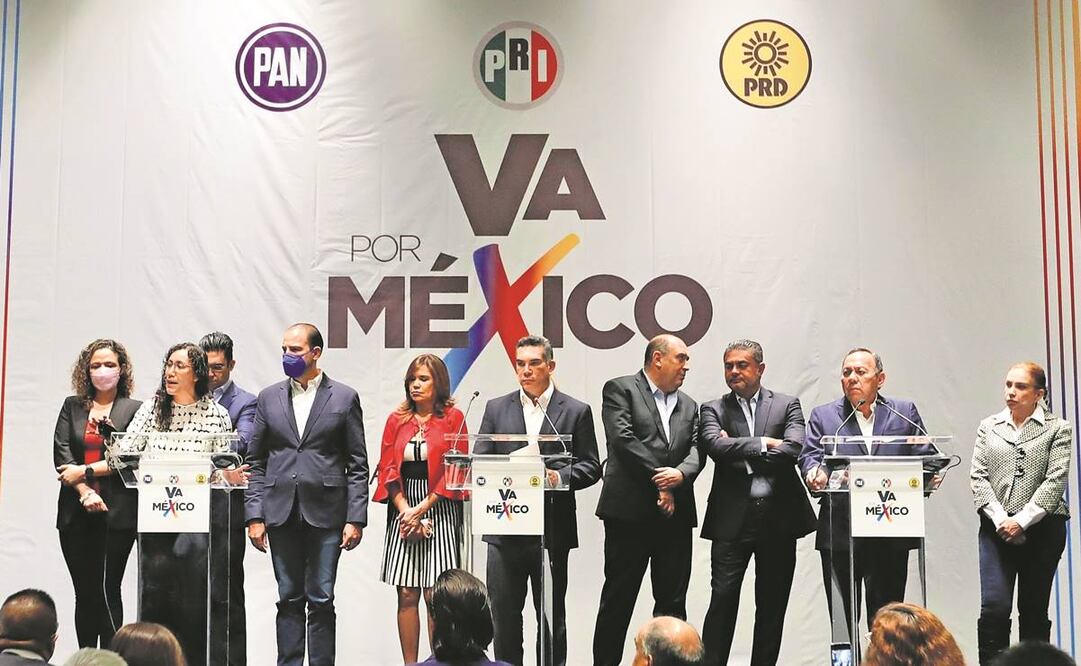 La alianza Va por México, conformada por los líderes del PAN, Marko Cortés; PRI, Alejandro Moreno, y PRD, Jesús Zambrano, entre otros, hablaron de su contra reforma .Foto: Berenice Fregoso/El universal