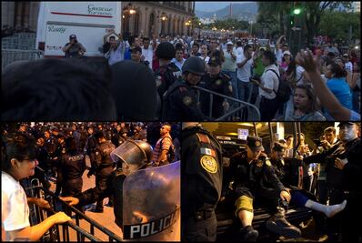 Chocan maestros con policías en Monterrey