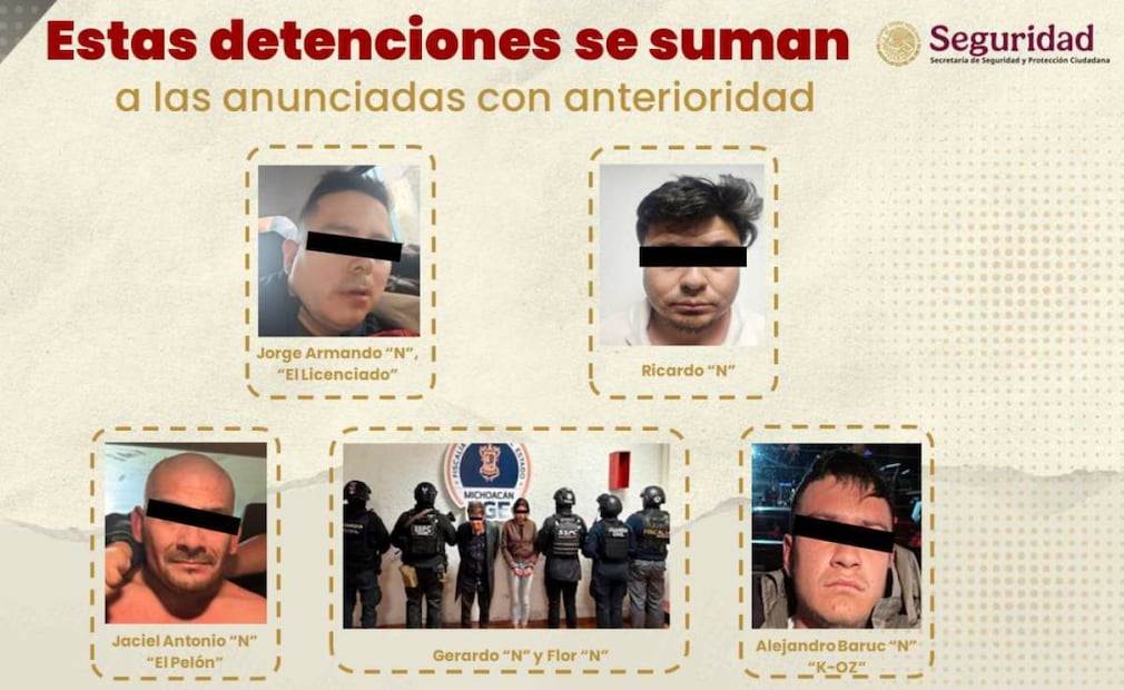 Detenidos por el asesinato de Carlos Manzo. Foto: SSPC
