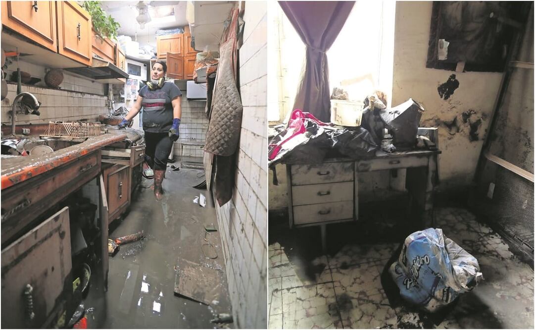 A más de tres meses de la inundación, la familia Sánchez Nieto no sabe cómo recuperar su hogar, que fue dictaminado con daño estructural. Fotos: ESPECIAL y Valente Rosas. EL UNIVERSAL