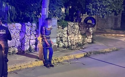 Amarran a ladrón a un poste en Yucatán; lo sorprenden en el techo de un predio donde pretendía entrar a robar