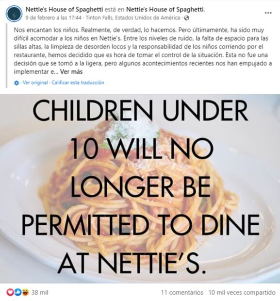 Tunden a restaurante de EU por prohibir entrada con niños de 10 años; conoce la razón