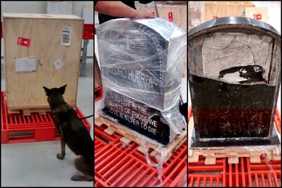 Aseguran lápida con droga en aeropuerto capitalino