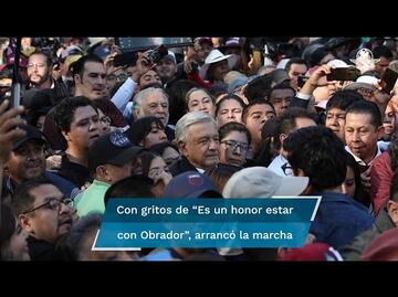 AMLO encabeza marcha del Ángel de la Independencia al Zócalo por 4 años de su gobierno
