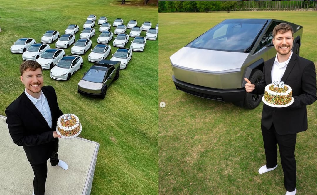 MrBeast regalara 26 autos tesla por su cumpleaños.
Foto: Captura de pantalla