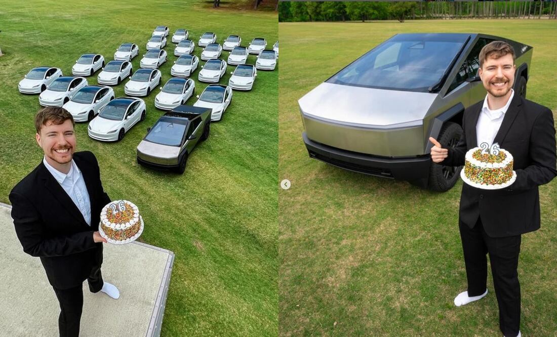 MrBeast regalara 26 autos tesla por su cumpleaños.
Foto: Captura de pantalla