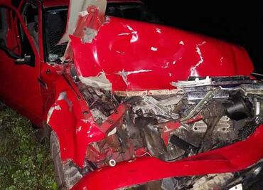 Choca contra un toro en Celestún; el animal muere y camioneta resultó con daños