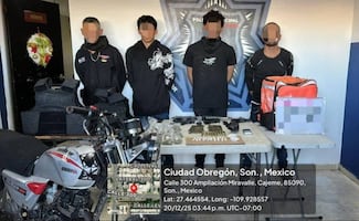 Marina detiene a cuatro presuntos delincuentes en Cajeme, Sonora; asegura armas, equipo táctico, motos y drogas
