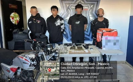 Marina detiene a cuatro presuntos delincuentes en Cajeme, Sonora; asegura armas, equipo táctico, motos y drogas