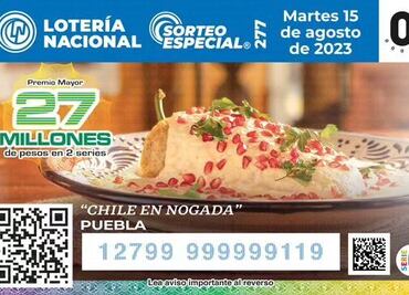 El Chile en Nogada llegó al billete de la Lotería Nacional