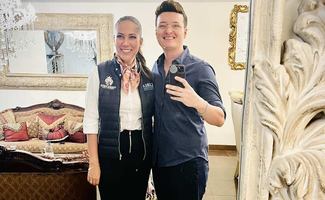 La Gobernadora de Guanajuato, Libia Dennise García, y el diseñador de modas Edgar Molina. Foto: Facebook @edgar.molinalopez