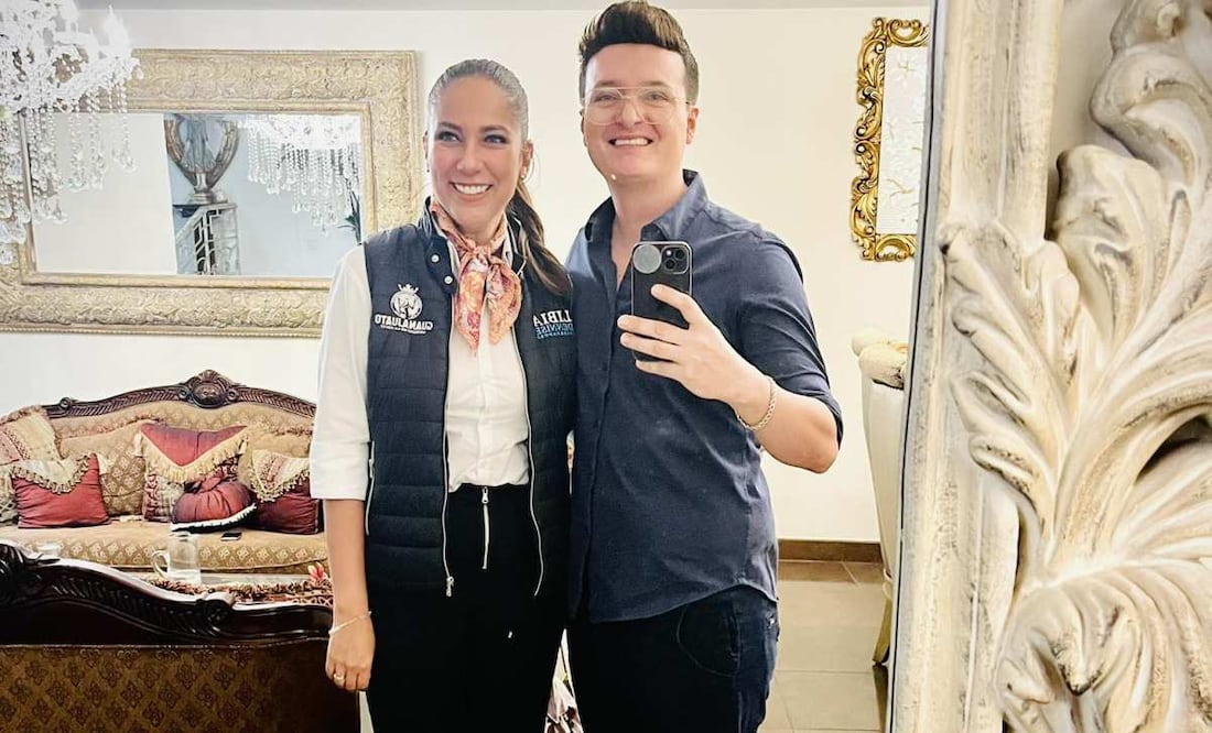 La Gobernadora de Guanajuato, Libia Dennise García, y el diseñador de modas Edgar Molina. Foto: Facebook @edgar.molinalopez