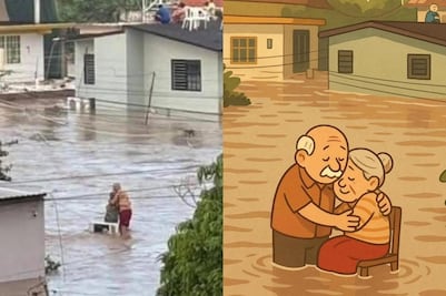 Pareja de abuelitos se abraza mientras espera rescate tras inundación en Poza Rica 