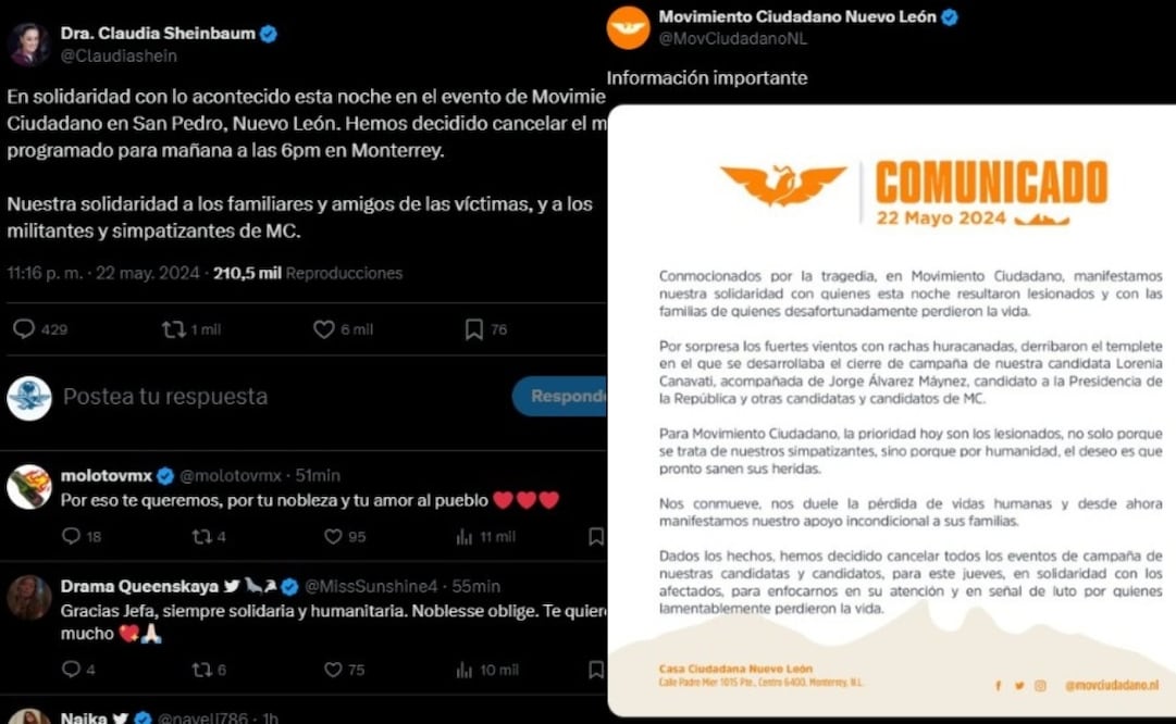 Claudia Sheinbaum y Mc cancelan campaña. Tomadas de X