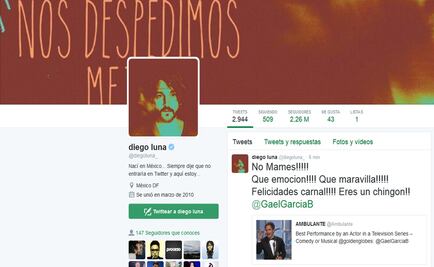 Diego Luna celebra Globos de Oro de Gael García e Iñárritu