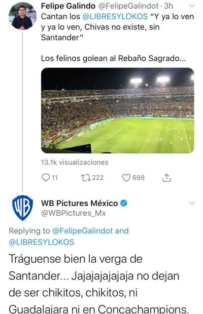 El polémico mensaje de WB Pictures a Tigres