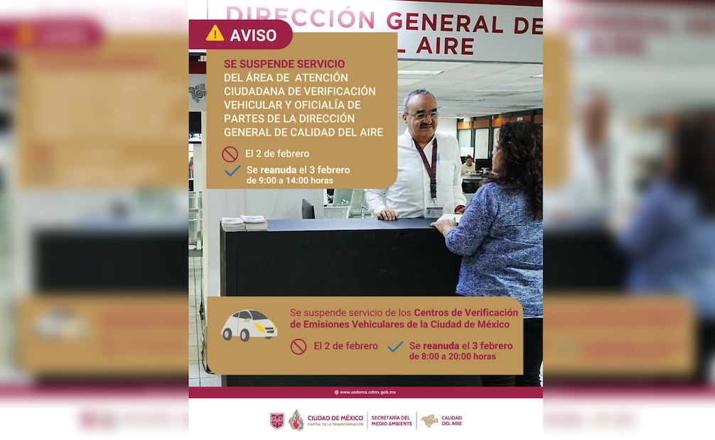 Área de Atención Ciudadana de Verificación Vehicular suspende operaciones esta 2 de febrero: Sedema.
Foto: Especial