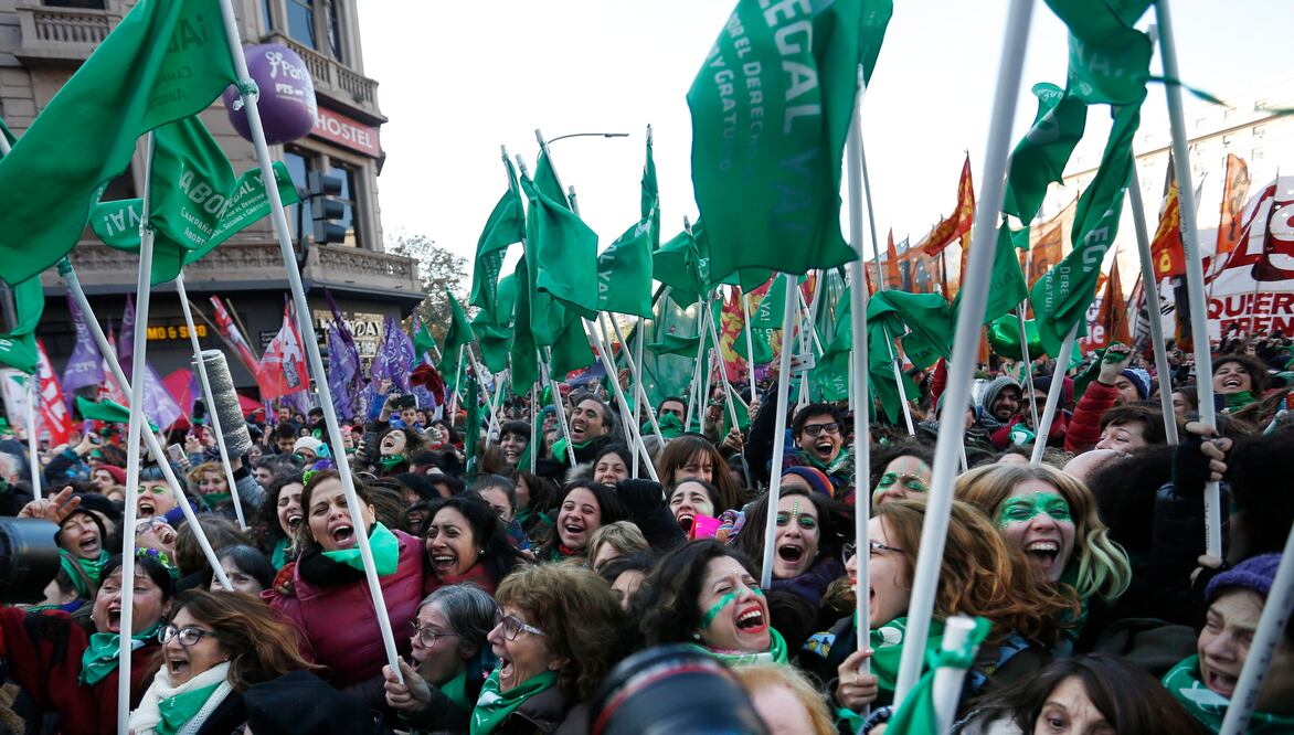 Afuera del recinto parlamentario, miles de argentinas celebraron la decisión de los diputados sobre el aborto (Foto: AFP)
