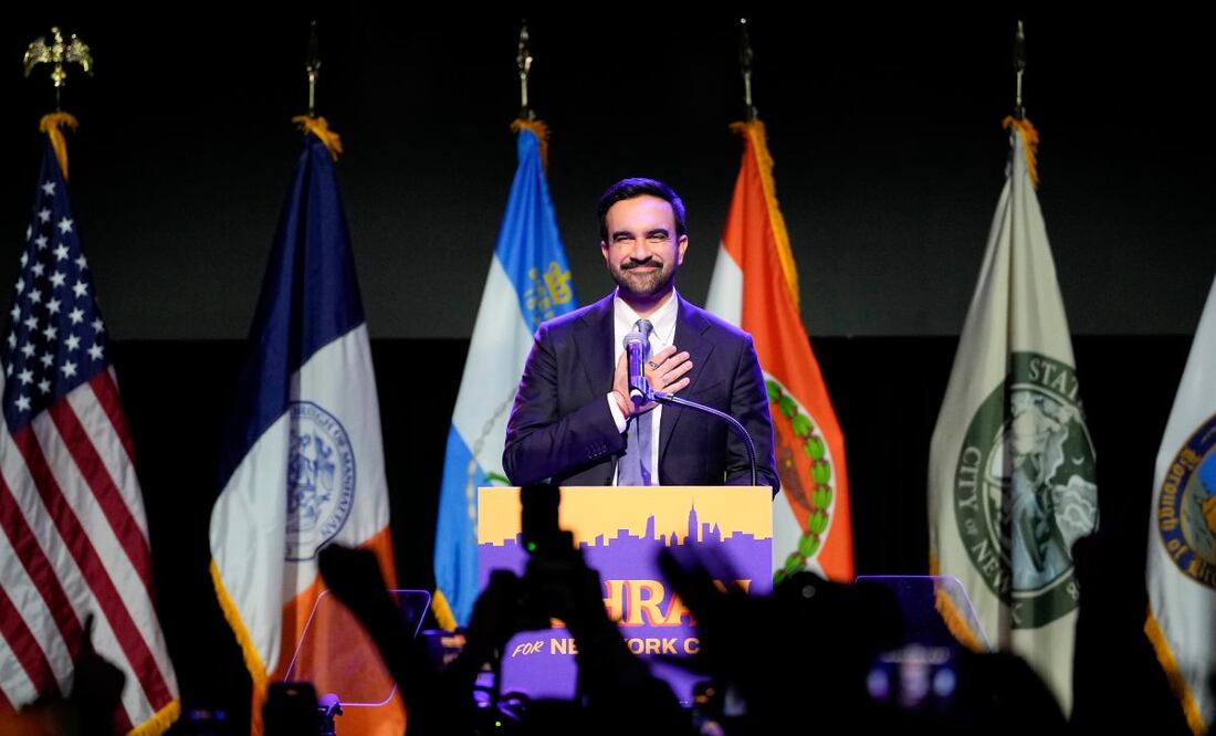 Zohran Mamdani habla en Nueva York tras ser elegido alcalde de esa ciudad el 4 de noviembre del 2025. Foto: AP