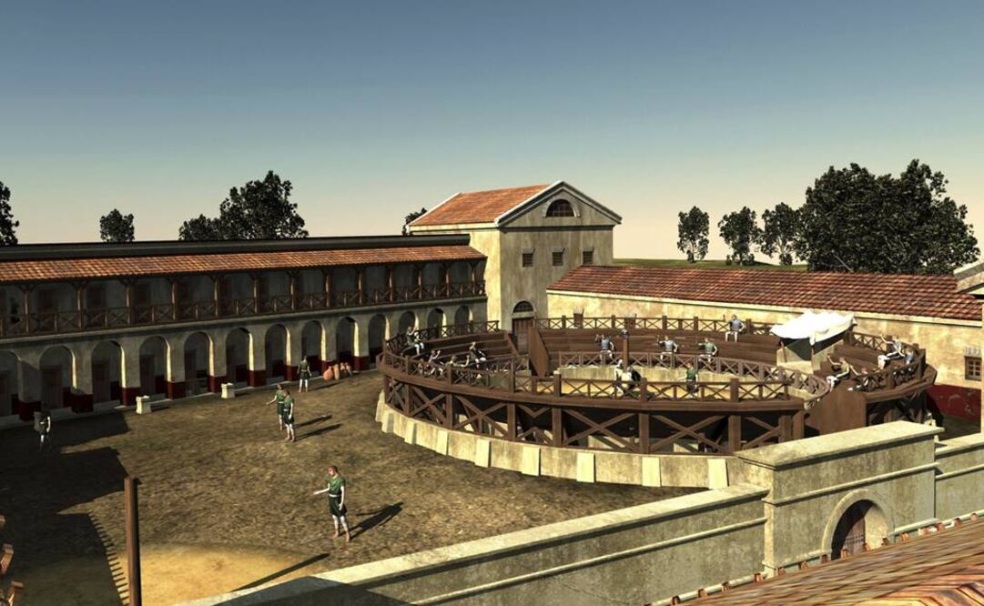 Recreación virtual de una escuela de gladiadores facilitada por el equipo de arqueólogos del Instituto Ludwig Boltzmann de Prospección y Arqueología Virtual. FOTO: Vía EFE.