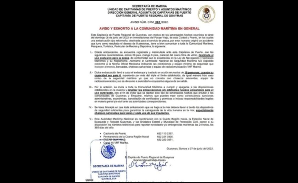 Advierten sobre uso obligatorio de salvavidas en todo tipo de embarcaciones en Puerto de Guaymas, Sonora