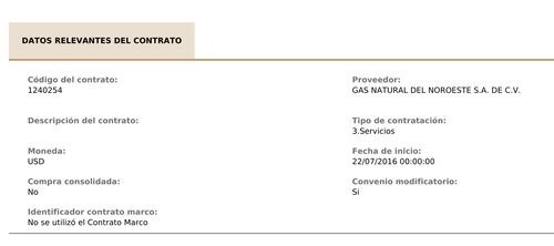 Datos de contrato para gasoducto en Sonora. Foto: Compras MX