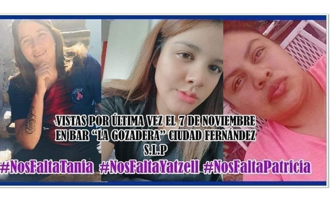 Suman 3 años de desaparición de Tania, Patricia y Yatzell en SLP. (Foto: especial)