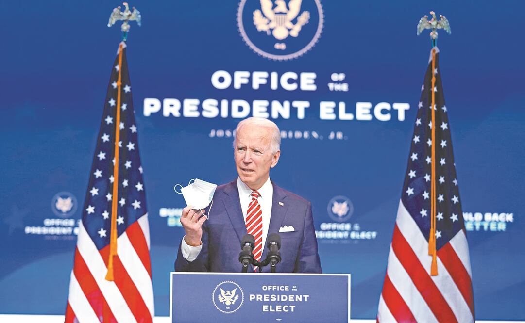 El presidente electo estadounidense, Joe Biden, durante su conferencia habitual en Wilmington, Delaware. Foto: Joe Readle. AFP
