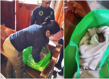 Dentro de bolsa del super abandonan a bebé en banca de iglesia en Zacatelco, Tlaxcala;