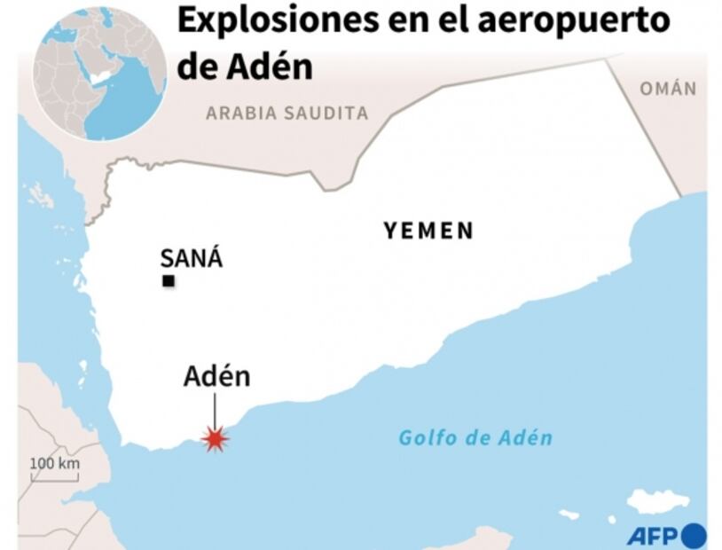 Suman 26 muertos tras ataque contra aeropuerto de Aden en Yemen