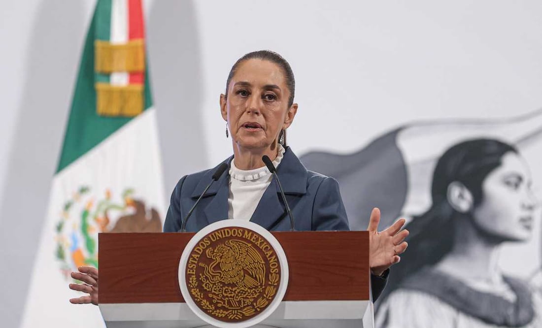 Claudia Sheinbaum, presidenta de México, durante la mañanera del 27 de mayo del 2025 en Palacio Nacional. Foto: Gabriel Pano / EL UNIVERSAL