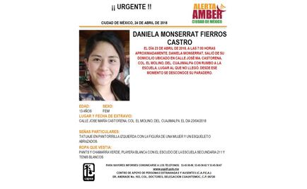 Activan Alerta Amber por menor desaparecida en Cuajimalpa