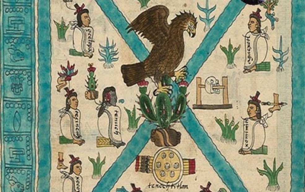 Una escena 
de la fundación
 de Tenochtitlan plasmada en el Códice Mendoza/ INAH
