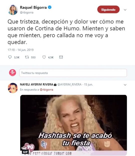 Famosos celebran que "karma y justicia divina" le lleguen a Raquel Bigorra